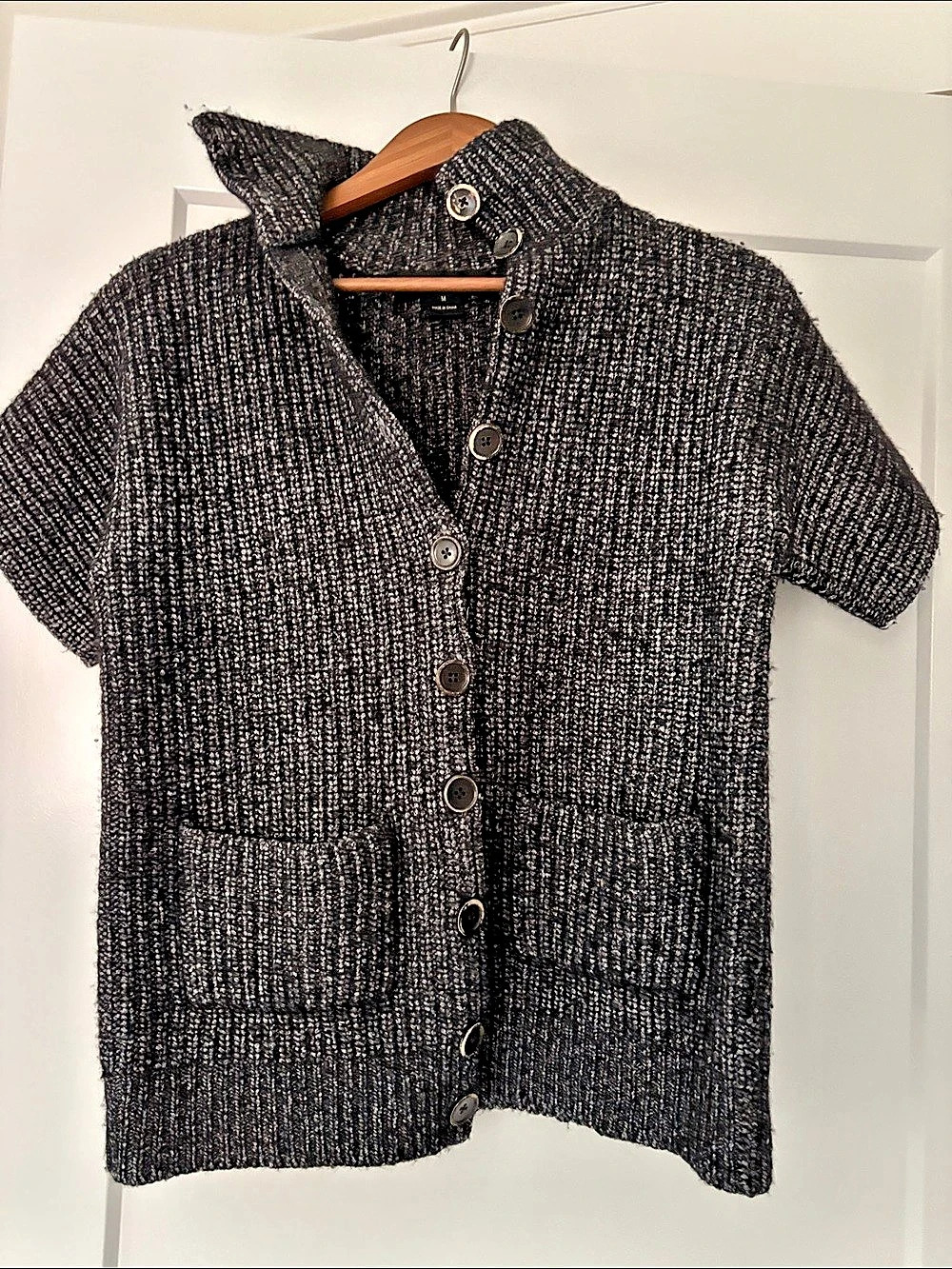 Ralph Lauren Knit Short Sleeve Cardigan Black & Gray Medium Like New